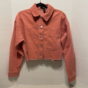 NWT: Women’s Size Medium Rose Corduroy Frayed Cropped Shacket by Forever 21